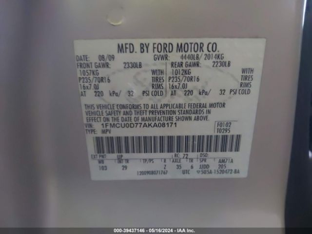 Photo 8 VIN: 1FMCU0D77AKA08171 - FORD ESCAPE 