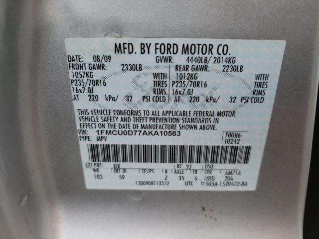 Photo 9 VIN: 1FMCU0D77AKA10583 - FORD ESCAPE XLT 