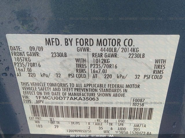 Photo 8 VIN: 1FMCU0D77AKA35063 - FORD ESCAPE 