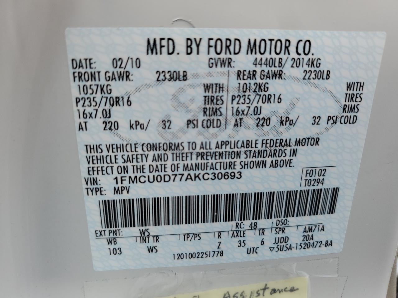 Photo 12 VIN: 1FMCU0D77AKC30693 - FORD ESCAPE 