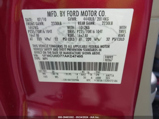 Photo 8 VIN: 1FMCU0D77AKD47495 - FORD ESCAPE 