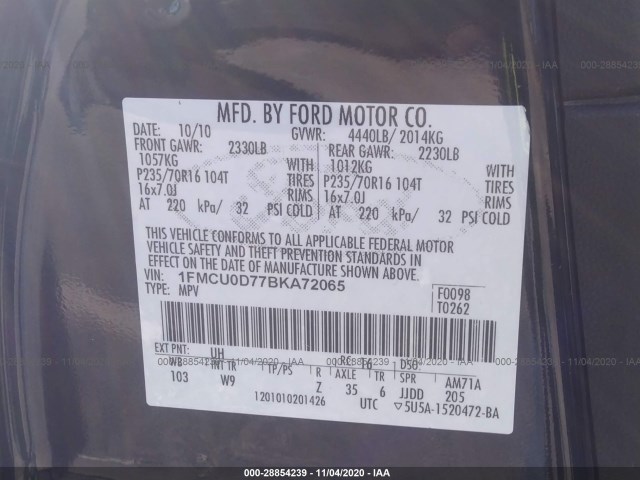 Photo 8 VIN: 1FMCU0D77BKA72065 - FORD ESCAPE 