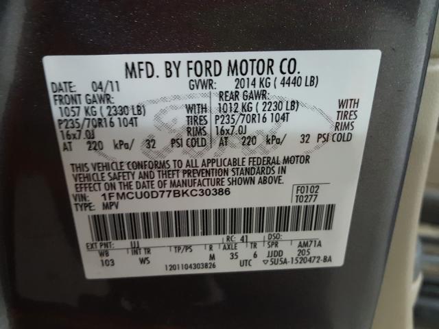 Photo 9 VIN: 1FMCU0D77BKC30386 - FORD ESCAPE XLT 