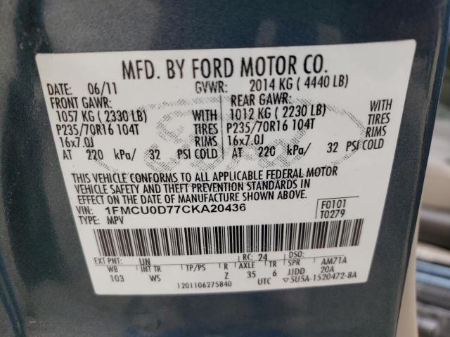 Photo 9 VIN: 1FMCU0D77CKA20436 - FORD ESCAPE XLT 