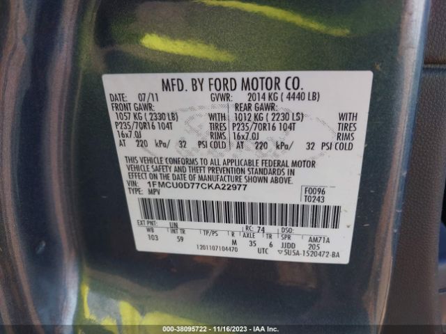 Photo 8 VIN: 1FMCU0D77CKA22977 - FORD ESCAPE 