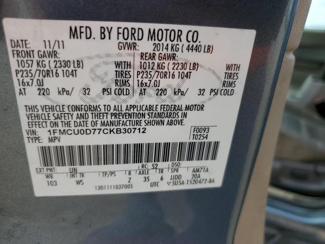 Photo 12 VIN: 1FMCU0D77CKB30712 - FORD ESCAPE XLT 