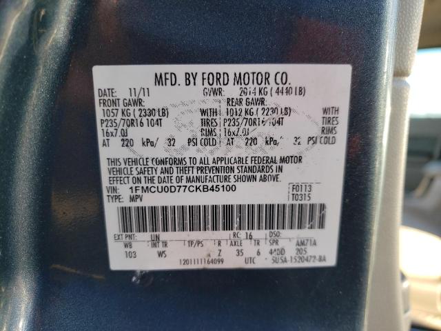 Photo 9 VIN: 1FMCU0D77CKB45100 - FORD ESCAPE XLT 