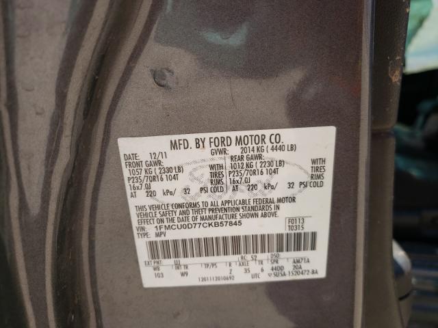 Photo 9 VIN: 1FMCU0D77CKB57845 - FORD ESCAPE XLT 