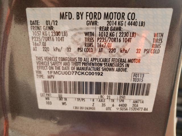 Photo 9 VIN: 1FMCU0D77CKC00192 - FORD ESCAPE XLT 