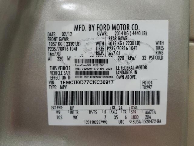 Photo 12 VIN: 1FMCU0D77CKC36917 - FORD ESCAPE 