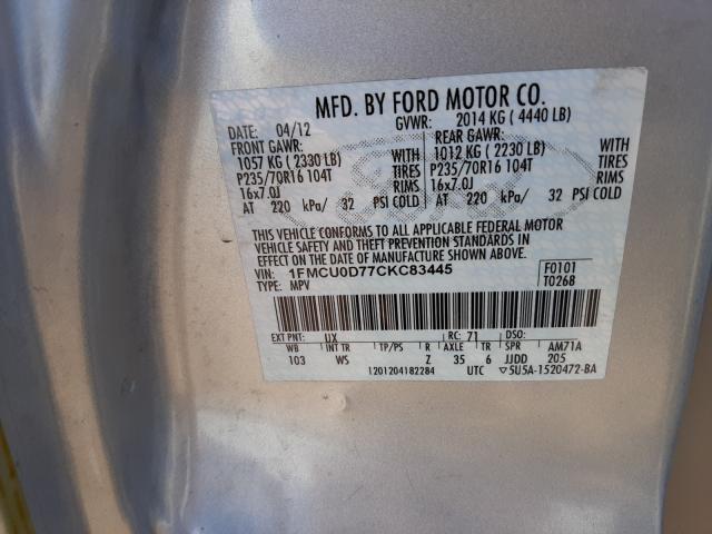 Photo 9 VIN: 1FMCU0D77CKC83445 - FORD ESCAPE XLT 