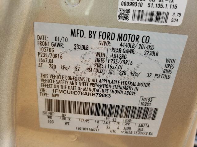 Photo 9 VIN: 1FMCU0D78AKB79883 - FORD ESCAPE XLT 