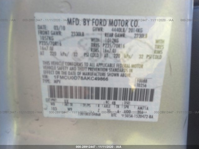 Photo 8 VIN: 1FMCU0D78AKC49866 - FORD ESCAPE 