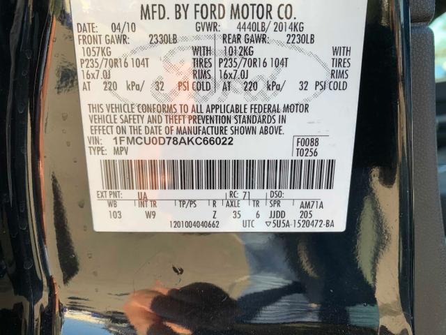 Photo 9 VIN: 1FMCU0D78AKC66022 - FORD ESCAPE XLT 