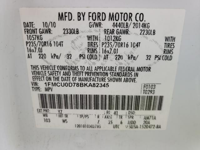 Photo 9 VIN: 1FMCU0D78BKA82345 - FORD ESCAPE XLT 