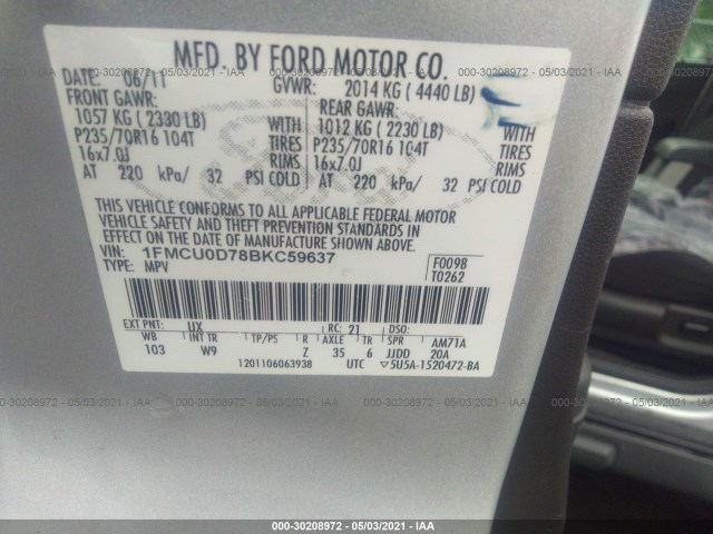 Photo 8 VIN: 1FMCU0D78BKC59637 - FORD ESCAPE 