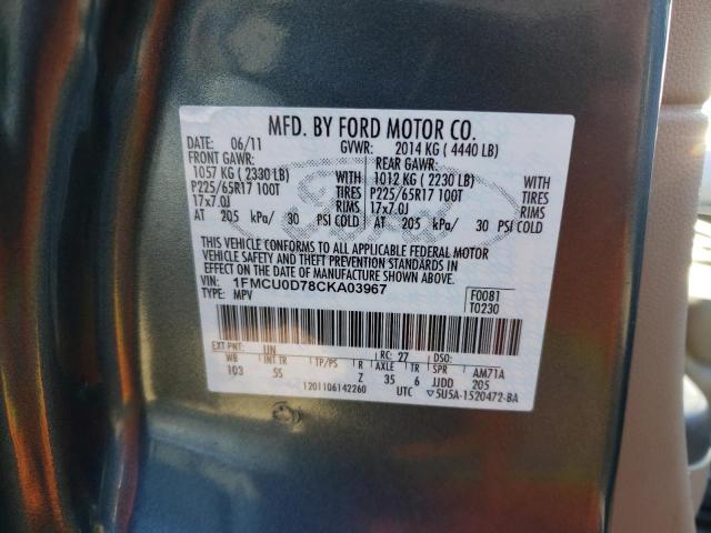 Photo 9 VIN: 1FMCU0D78CKA03967 - FORD ESCAPE XLT 