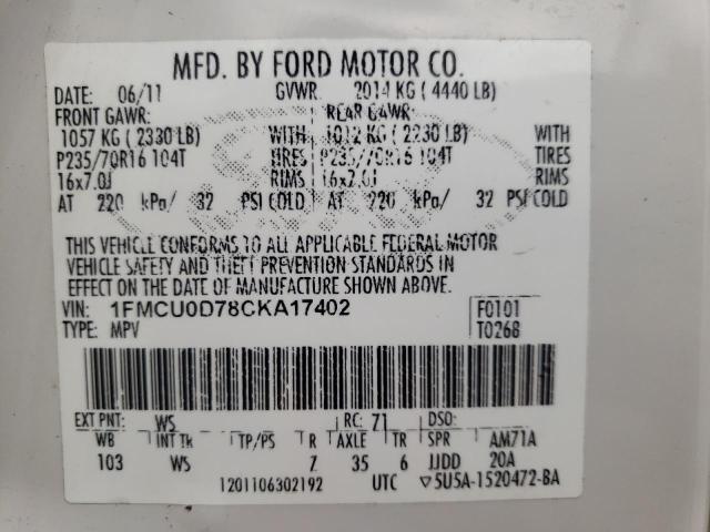 Photo 9 VIN: 1FMCU0D78CKA17402 - FORD ESCAPE 