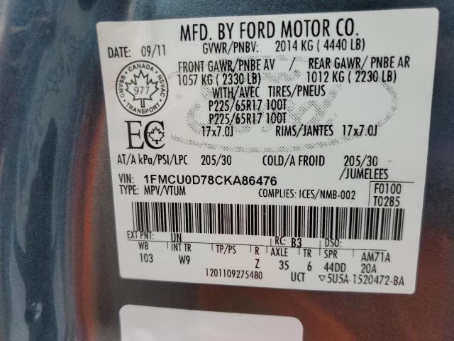 Photo 12 VIN: 1FMCU0D78CKA86476 - FORD ESCAPE XLT 