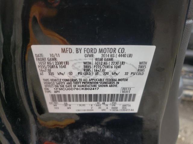 Photo 9 VIN: 1FMCU0D78CKB02417 - FORD ESCAPE XLT 