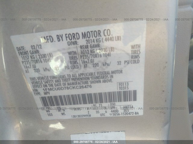 Photo 8 VIN: 1FMCU0D78CKC26476 - FORD ESCAPE 