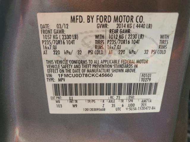 Photo 11 VIN: 1FMCU0D78CKC45660 - FORD ESCAPE XLT 