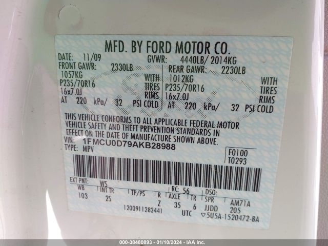 Photo 8 VIN: 1FMCU0D79AKB28988 - FORD ESCAPE 