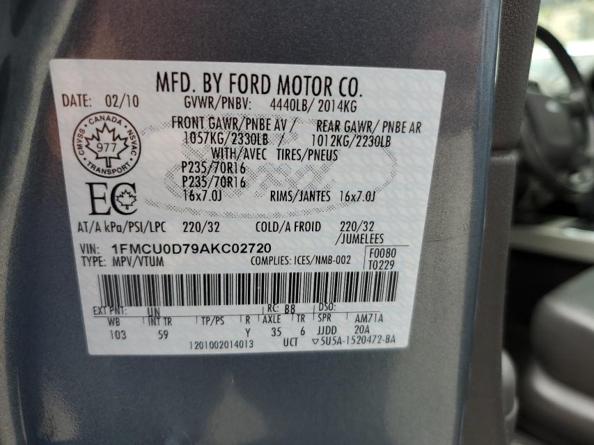 Photo 9 VIN: 1FMCU0D79AKC02720 - FORD ESCAPE XLT 