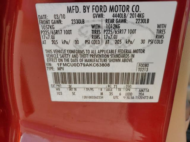 Photo 12 VIN: 1FMCU0D79AKC63808 - FORD ESCAPE 