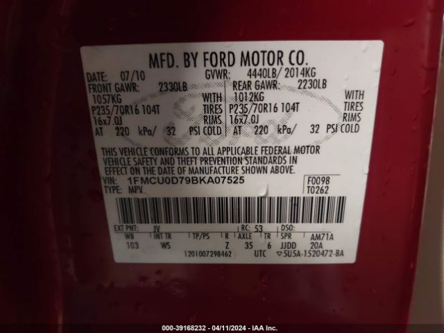 Photo 8 VIN: 1FMCU0D79BKA07525 - FORD ESCAPE 