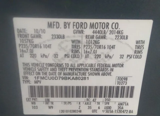 Photo 8 VIN: 1FMCU0D79BKA80281 - FORD ESCAPE 