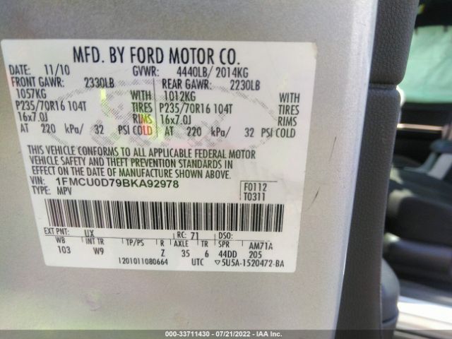 Photo 8 VIN: 1FMCU0D79BKA92978 - FORD ESCAPE 