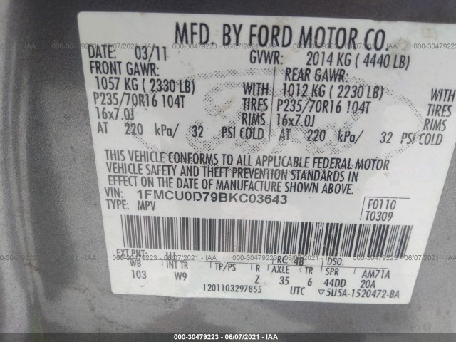 Photo 8 VIN: 1FMCU0D79BKC03643 - FORD ESCAPE 