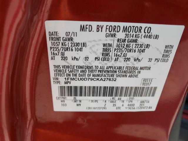 Photo 12 VIN: 1FMCU0D79CKA27632 - FORD ESCAPE XLT 