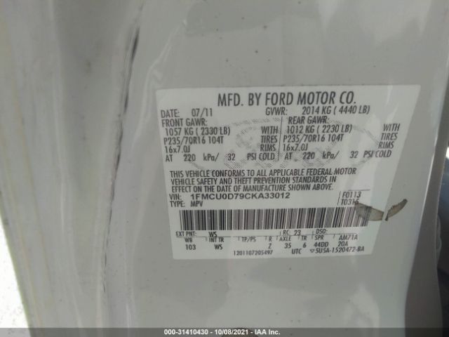 Photo 8 VIN: 1FMCU0D79CKA33012 - FORD ESCAPE 