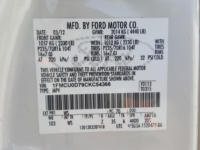 Photo 9 VIN: 1FMCU0D79CKC54366 - FORD ESCAPE XLT 