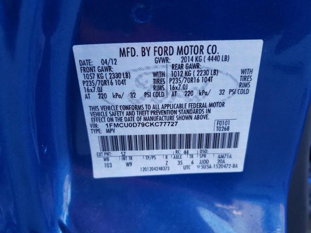 Photo 9 VIN: 1FMCU0D79CKC77727 - FORD ESCAPE XLT 