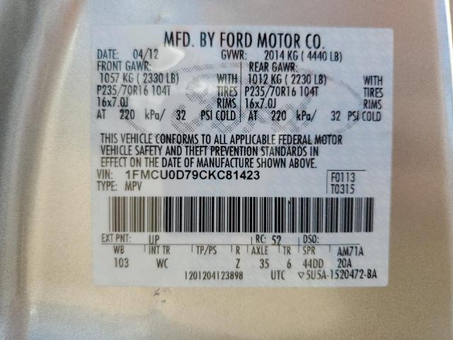 Photo 12 VIN: 1FMCU0D79CKC81423 - FORD ESCAPE XLT 