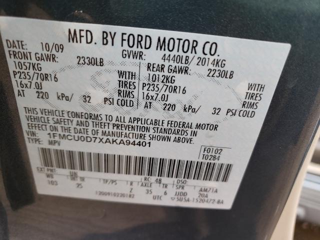 Photo 9 VIN: 1FMCU0D7XAKA94401 - FORD ESCAPE XLT 