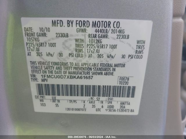 Photo 8 VIN: 1FMCU0D7XBKA61657 - FORD ESCAPE 