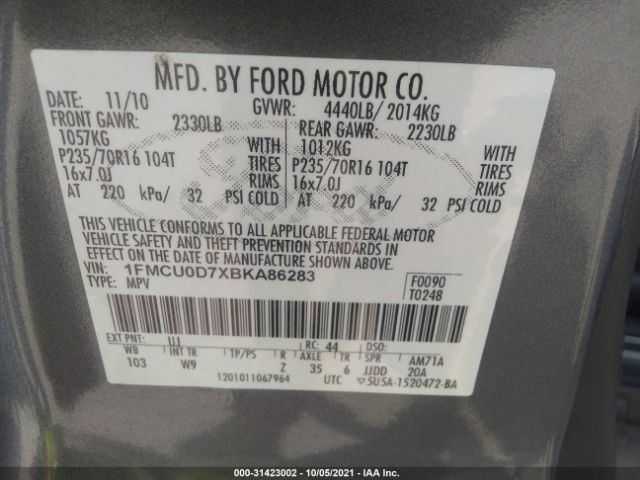 Photo 8 VIN: 1FMCU0D7XBKA86283 - FORD ESCAPE 