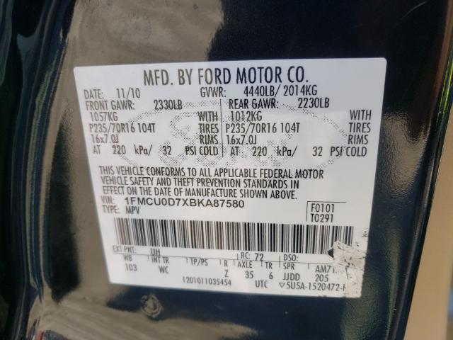 Photo 9 VIN: 1FMCU0D7XBKA87580 - FORD ESCAPE XLT 