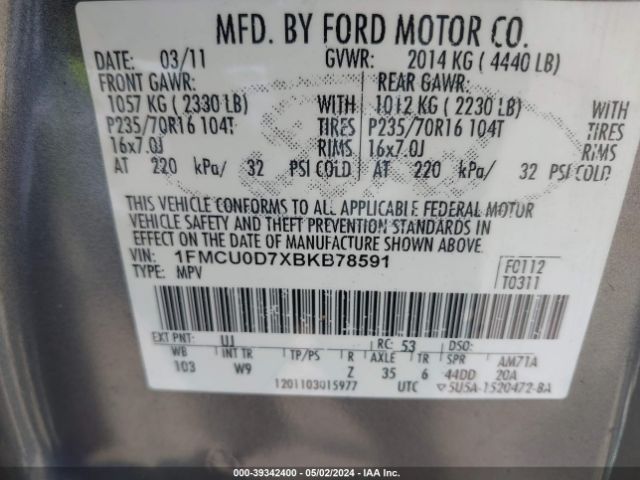 Photo 8 VIN: 1FMCU0D7XBKB78591 - FORD ESCAPE 