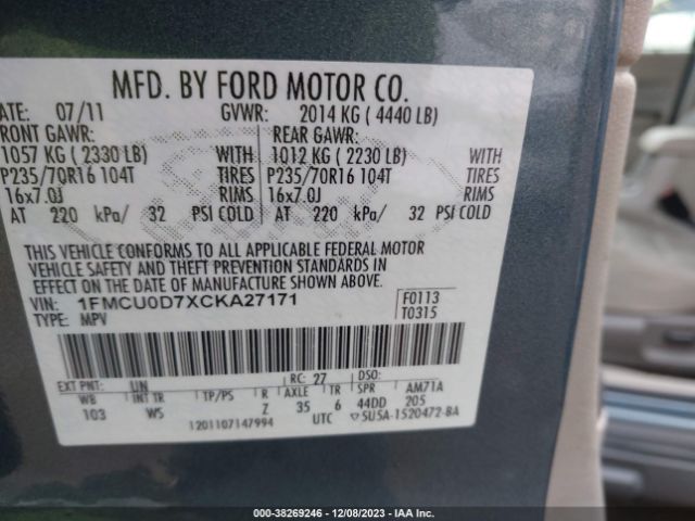 Photo 8 VIN: 1FMCU0D7XCKA27171 - FORD ESCAPE 