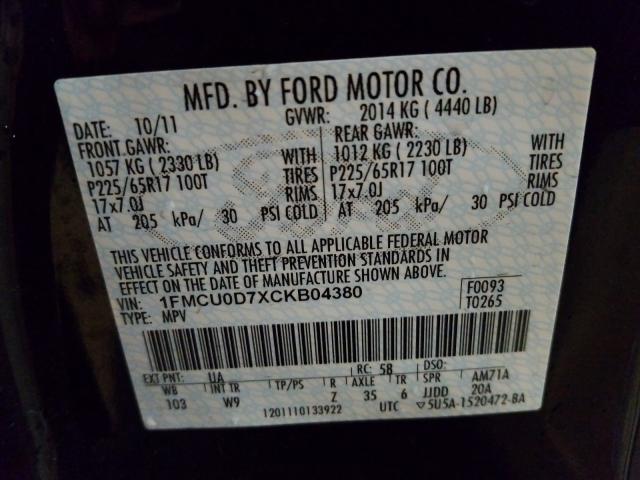 Photo 9 VIN: 1FMCU0D7XCKB04380 - FORD ESCAPE XLT 