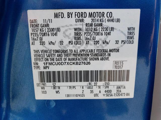 Photo 9 VIN: 1FMCU0D7XCKB27626 - FORD ESCAPE XLT 