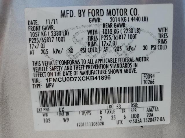 Photo 11 VIN: 1FMCU0D7XCKB41896 - FORD ESCAPE XLT 