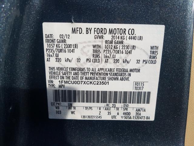 Photo 9 VIN: 1FMCU0D7XCKC23501 - FORD ESCAPE XLT 