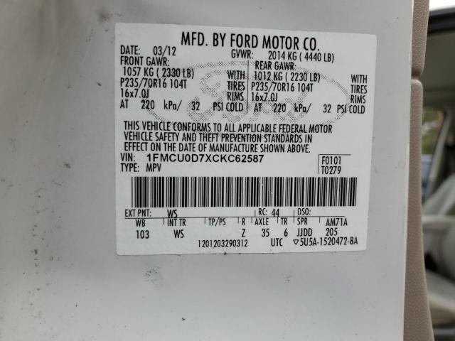 Photo 9 VIN: 1FMCU0D7XCKC62587 - FORD ESCAPE XLT 