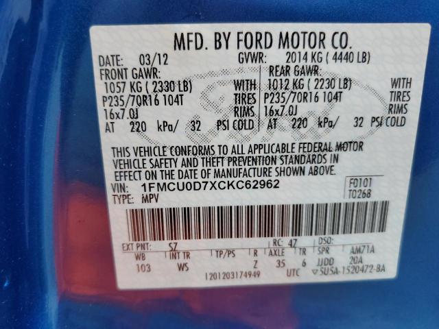 Photo 12 VIN: 1FMCU0D7XCKC62962 - FORD ESCAPE 